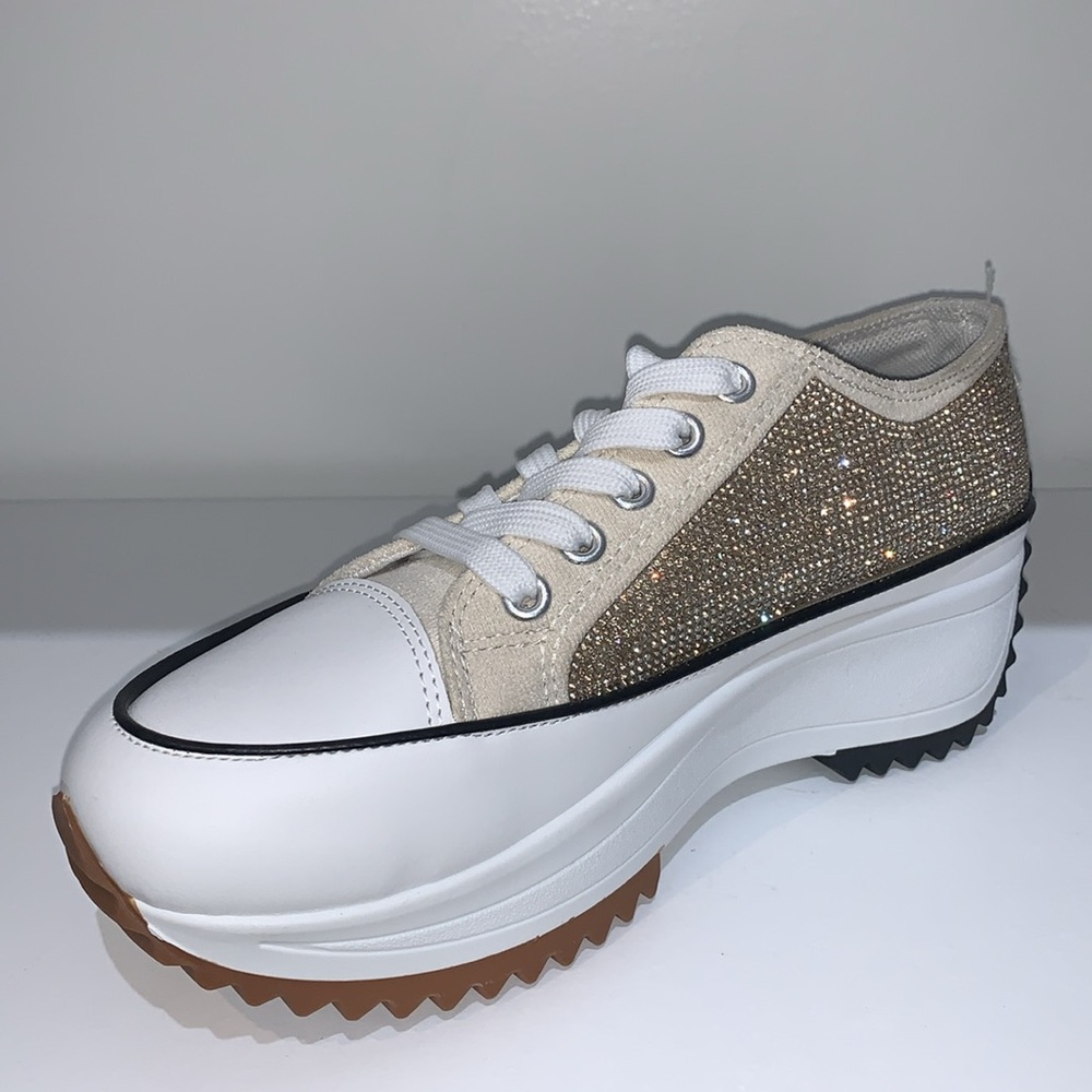 Rihineston Low Top Canvas Sneakers witEmbellishments and Platform Sole for Women - Picture 7 of 13